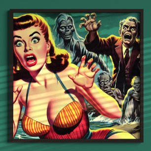 Affiche Vintage fille Déplaisante d'horreur