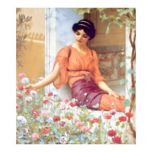 Vintage Fille Italienne Superbe Avec Fleurs D'Été
