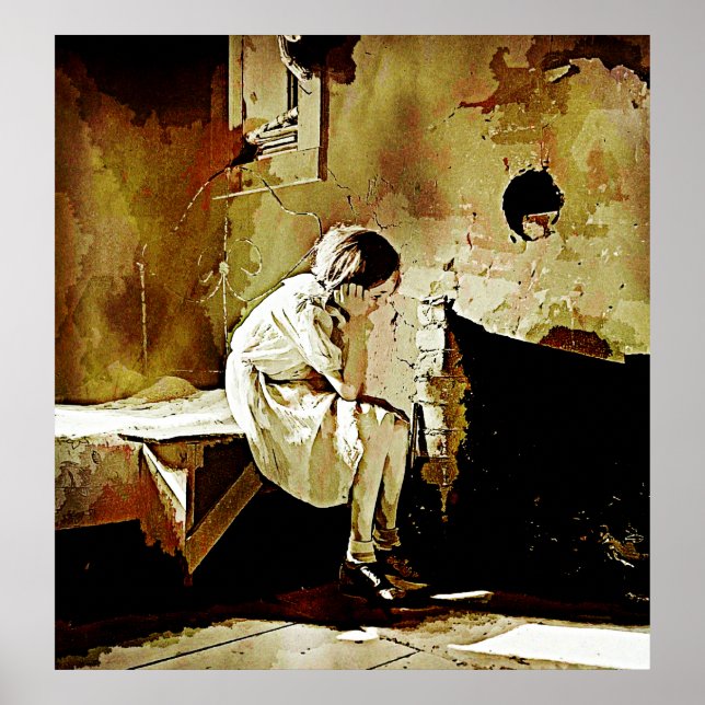 Affiche Vintage Fille Près de la Cheminée (Devant)