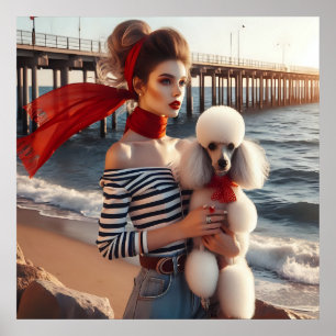 Affiche Vintage fille rétro glamour avec caniche