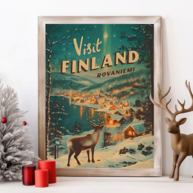 Affiche Vintage Finland Rovaniemi Reindeer (Créateur téléchargé)