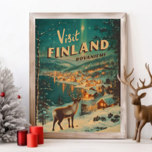 Affiche Vintage Finland Rovaniemi Renne