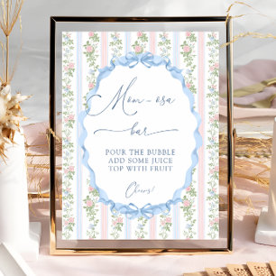 Affiche Vintage Floral Bow Baby shower Mom-osa Bar
