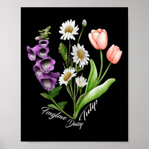 Affiche Vintage Floral Plante Foxglove Daisy Tulip Flower 