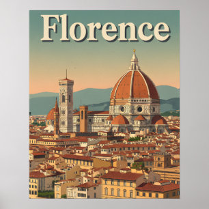 Affiche Vintage Florence Travel : Retro Italie
