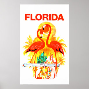 Affiche Vintage Florida Flamants roses Travel