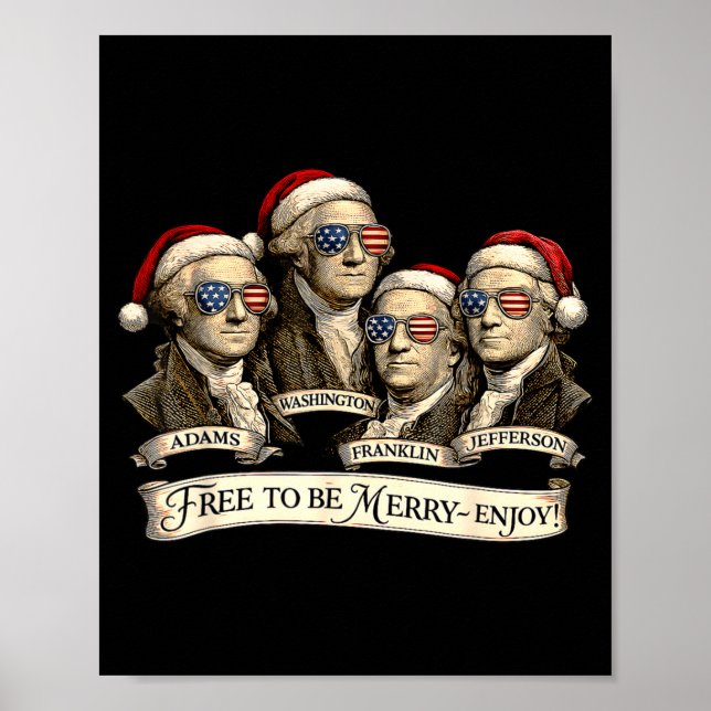 Affiche Vintage Founding Fathers Santa Hats Patriotic Chri (Devant)