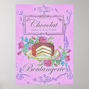 Affiche Vintage Français boulangerie Chocolate Cake Advert
