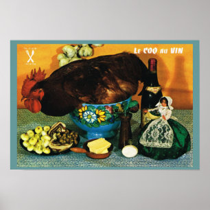 Affiche Vintage France, food, Le Coq au Vin