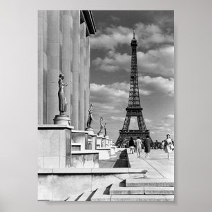 Affiche Vintage France Paris Tour Eiffel Palais Chaillot