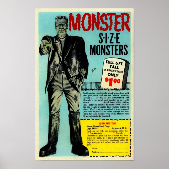 Affiche Vintage Frankenstein Mail Order Publicité Art (Devant)