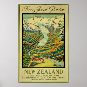 Affiche Vintage Franz Josef Glacier Nouvelle-Zélande Voyag