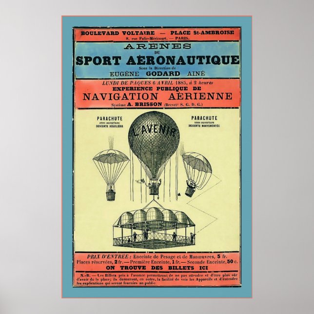Affiche Vintage French Aeronautic Exhibition ~ 1885 (Devant)