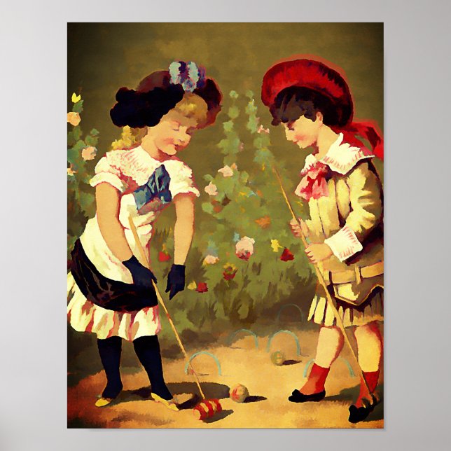 Affiche Vintage French  children - croquet (Devant)