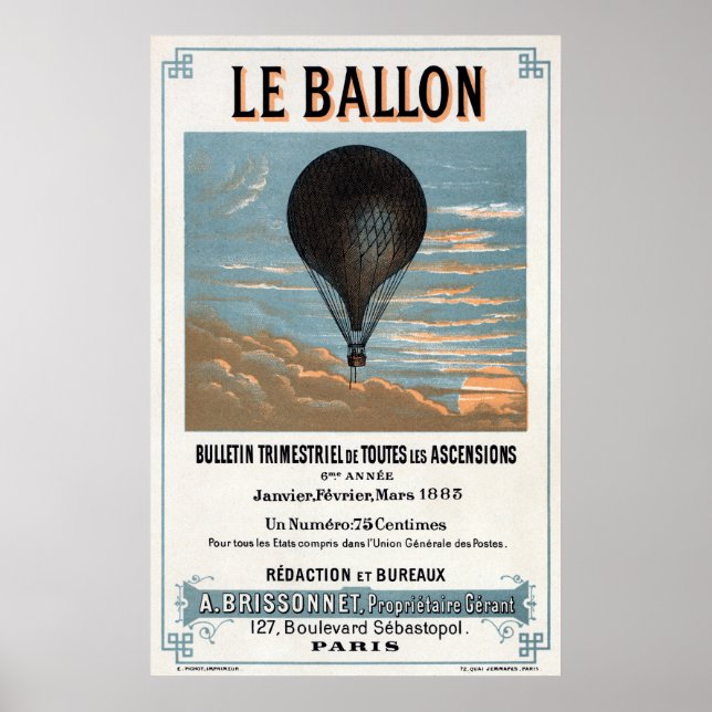 Affiche Vintage French Hot Air Balloon Advertisement (Devant)