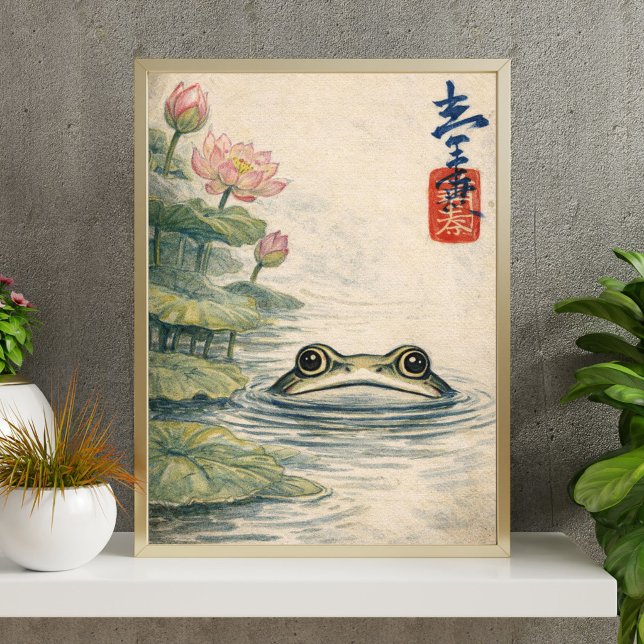 Affiche Vintage Frog and Lotus Pond Art – Japanese (Créateur téléchargé)