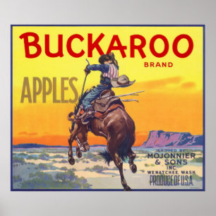 Affiche Vintage Fruit Crate Label Art, Buckaroo Apples