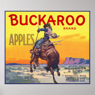 Affiche Vintage Fruit Crate Label Art, Buckaroo Apples