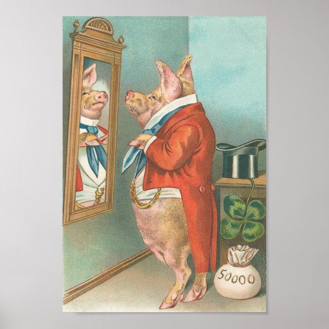 Affiche Vintage Funny Money Pig (Devant)