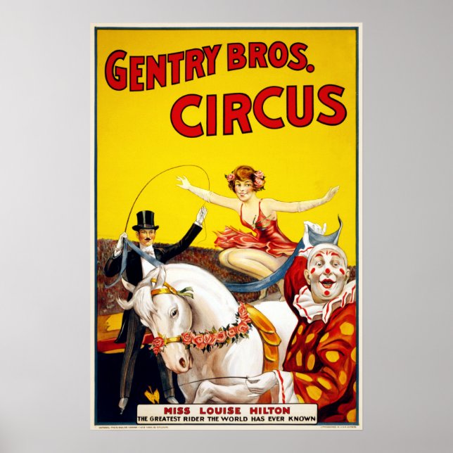 Affiche Vintage Gentry Bros. Cheval et cirque clown (Devant)