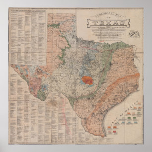 Affiche Vintage Geological Map of Texas (1920)
