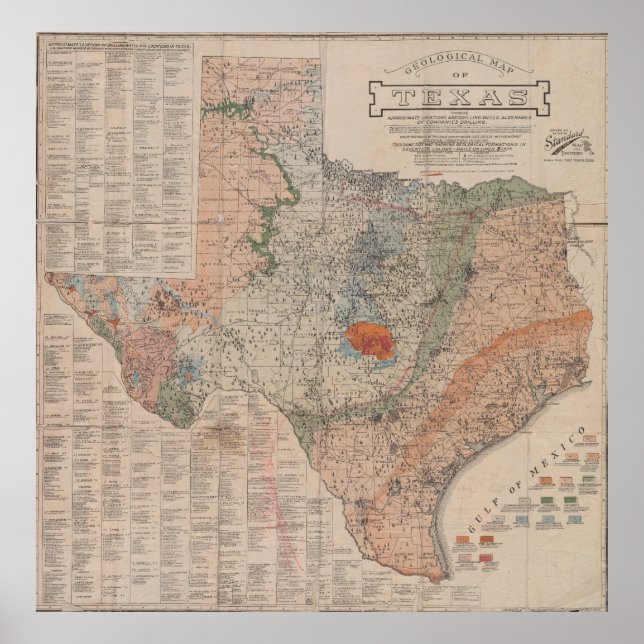 Affiche Vintage Geological Map of Texas (1920) (Devant)