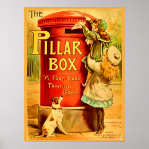 Affiche Vintage Girls Red Pillar Box Mail Postcard Art
