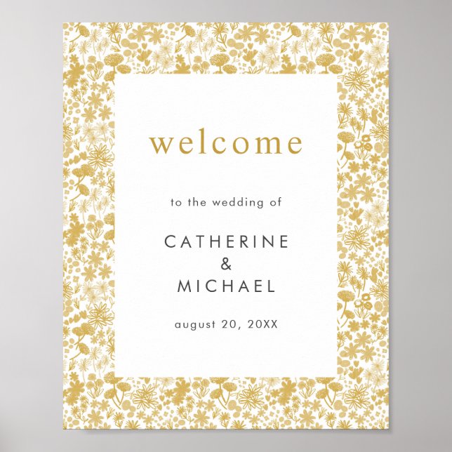 Affiche Vintage Golden Ditzy Floral Mariage (Devant)