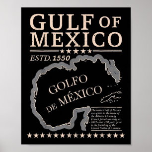 Affiche Vintage Golfe Du Mexique Nom Carte Origine Depuis