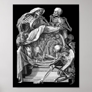 Affiche Vintage Goth Skeleton Engraving Memento Mori Hallo