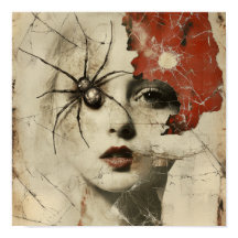 Vintage Gothic Spider & woman Surreal Portrait Art