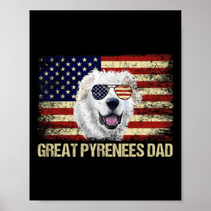 Affiche Vintage Grand Pyrénées Papa Américain Drapeau Usa 