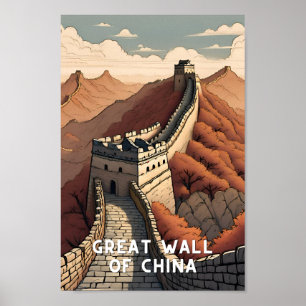 Affiche Vintage Grande muraille de Chine Voyage chinois pé