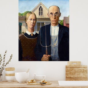 Affiche Vintage Grant Wood American Gothic Fermier Beaux-A