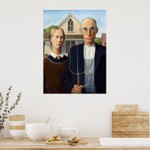 Affiche Vintage Grant Wood American Gothic Fermier Beaux-A
