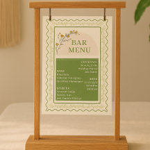 Vintage Green & Cream Floral Bar Menu Boisson