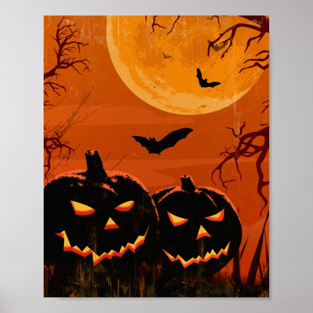 Affiche Vintage Grunge Halloween Lanternes Éffrayantes noi (Devant)