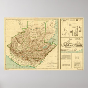 Affiche Vintage Guatemala Map (1883)