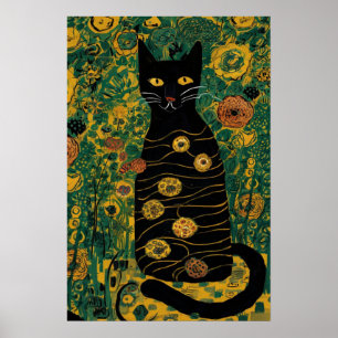 Affiche Vintage Gustav Klimt Chat Noir Dans un Jardin de F