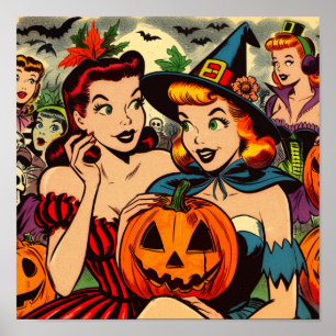 Affiche Vintage Halloween Girls Comics