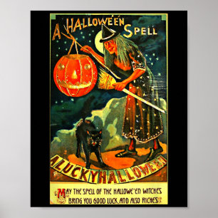 Affiche Vintage Halloween Graphique Facile Costume sorcièr