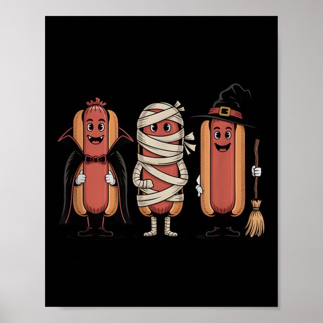 Affiche Vintage Halloween Hotdog Vampire sorcière maman (Devant)