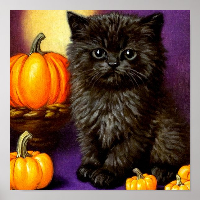 Affiche Vintage Halloween Kitten (Devant)