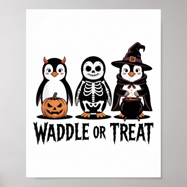 Affiche Vintage Halloween Penguin Trick Ou Waddle Éffrayan (Devant)