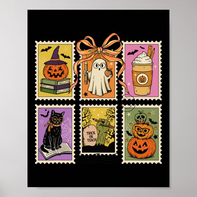 Affiche Vintage Halloween Postage Timbre enseignant Coupe  (Devant)