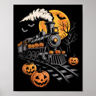 Affiche Vintage Halloween Train Jack-o'-lantern Citrouille