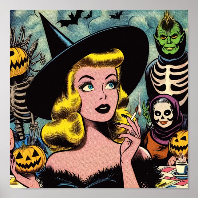 Affiche Vintage Halloween Witch Comics (Devant)