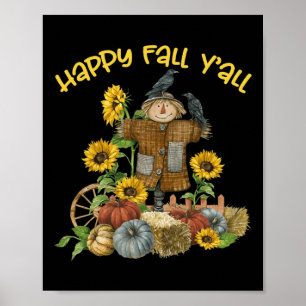 Affiche Vintage Happy Fall Y'all Scarecrow Thanksgiving Ha