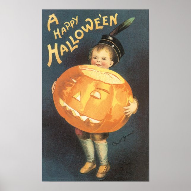 Affiche Vintage Happy Halloween par Ellen Clapsaddle (Devant)
