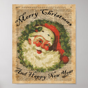 Affiche Vintage Happy Père Noël Christmas Greeting Art